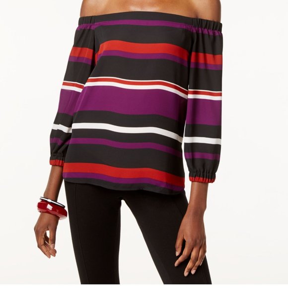 I-N-C International Concepts Tops - I-N-C Womens Striped Pullover Blouse, Multicoloure